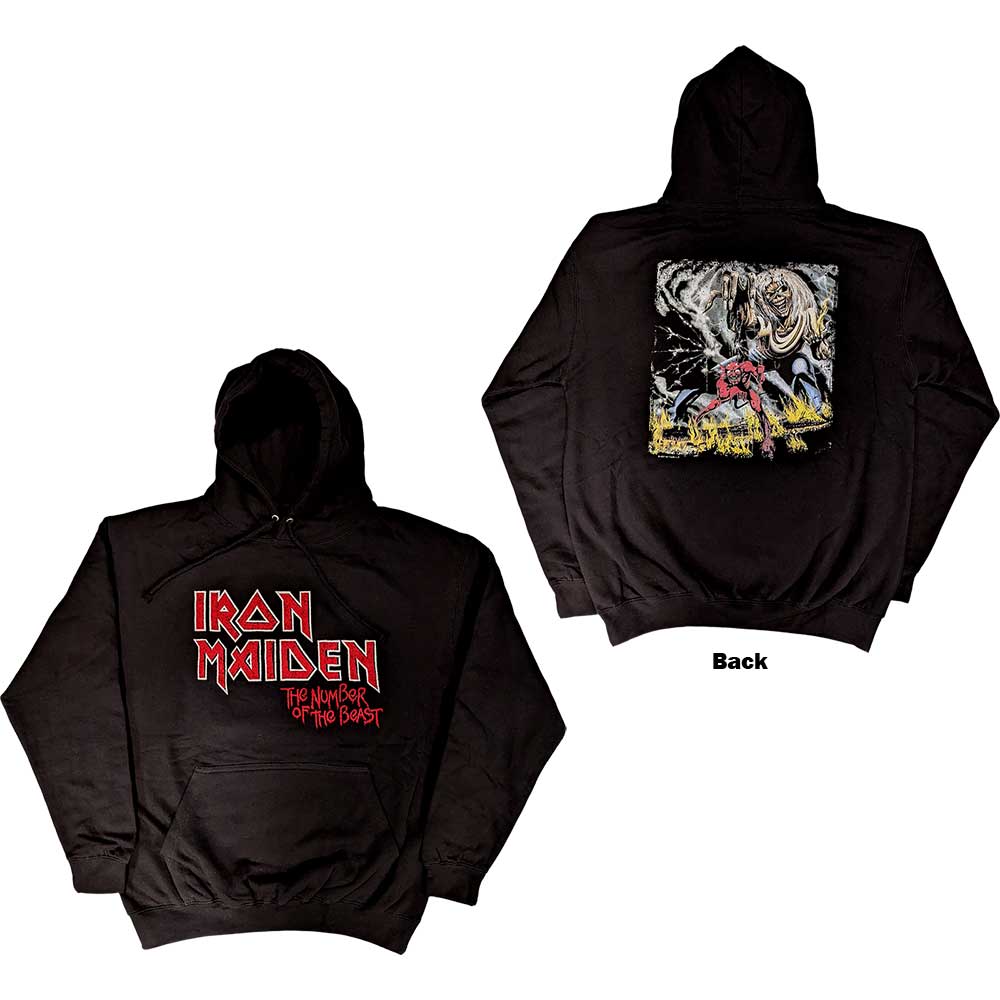 Iron Maiden Unisex Pullover Hoodie: Number Of The Beast Vintage Logo Faded Edge Album (Back Print) Trui met capuchon