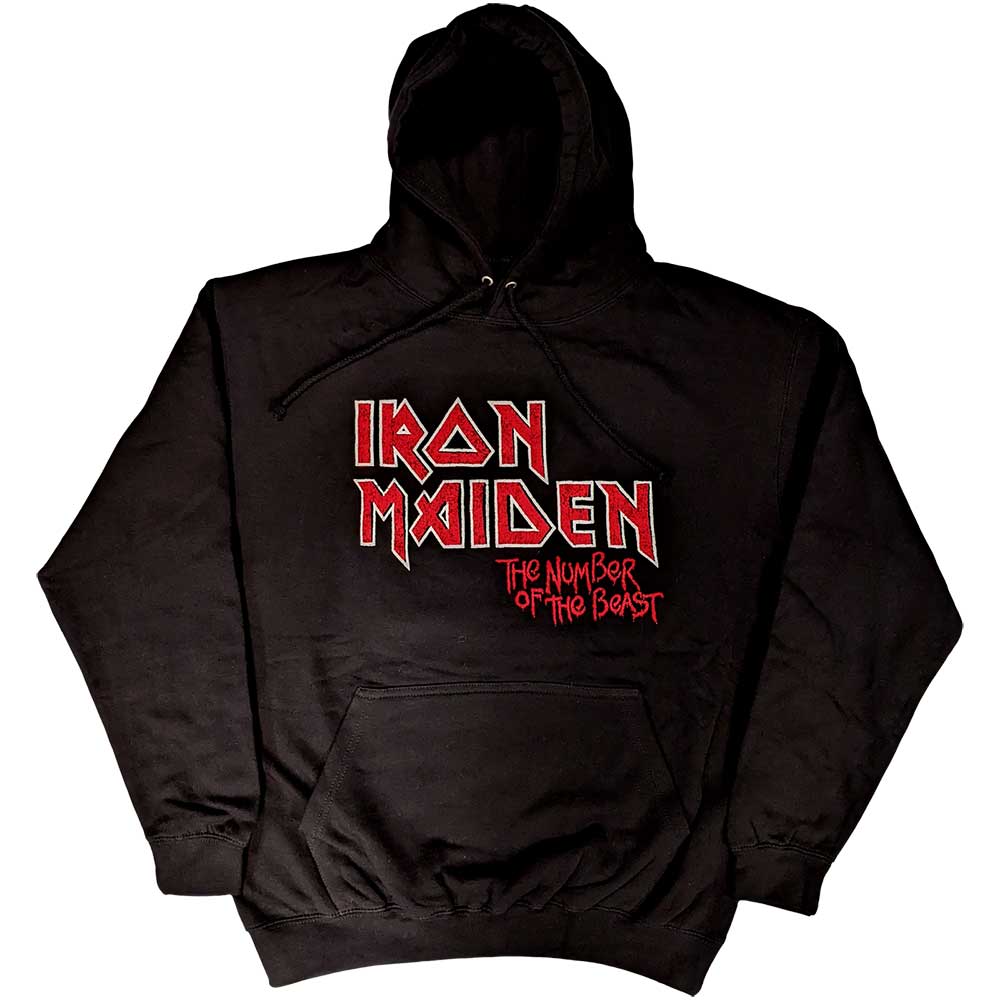 Iron Maiden Unisex Pullover Hoodie: Number Of The Beast Vintage Logo Faded Edge Album (Back Print) Trui met capuchon