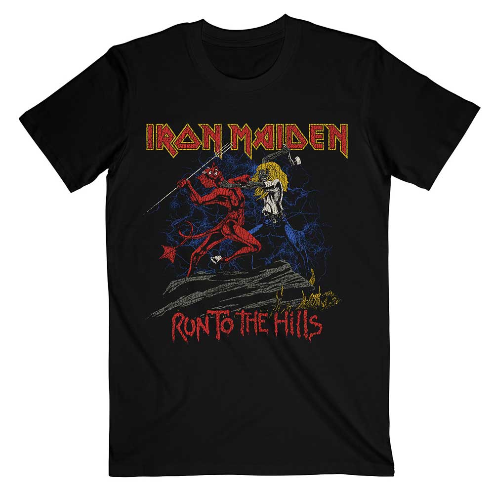 Iron Maiden Unisex T-Shirt: Number Of The Beast Run To The Hills Distress T-Shirt