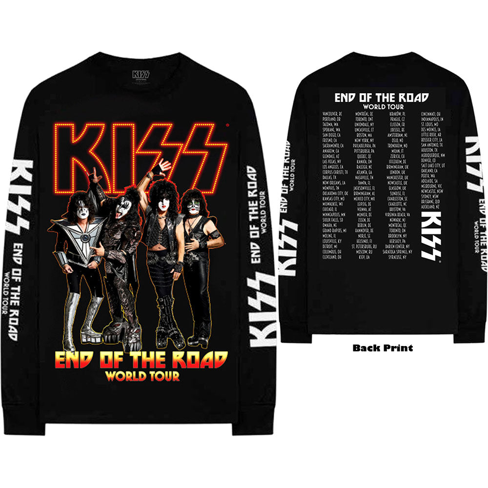 KISS Unisex Long Sleeve T-Shirt: End Of The Road Tour (Ex-Tour) (Back & Sleeve Print) Long Sleeve T-Shirt