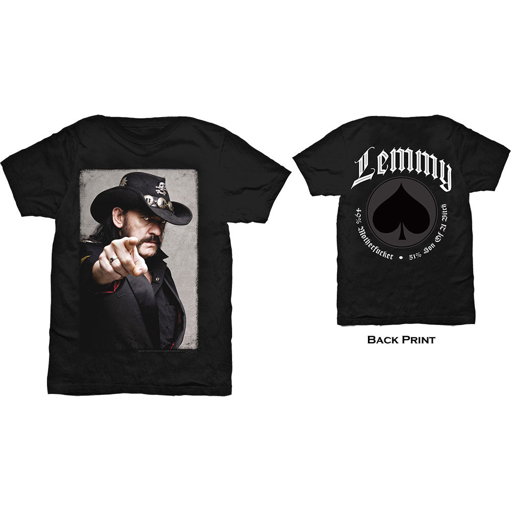 Lemmy Unisex T-Shirt: Pointing Photo (Back Print) T-Shirt