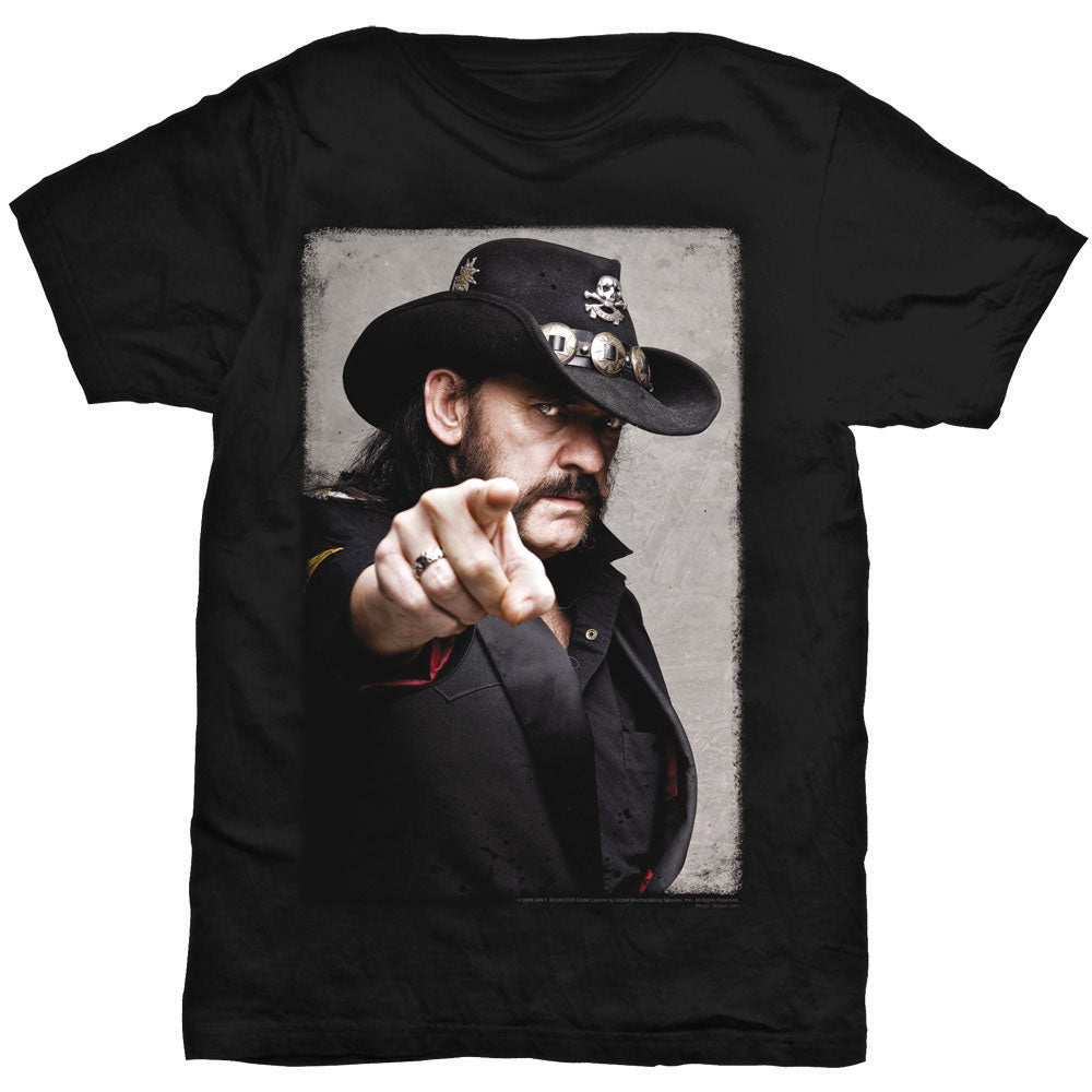 Lemmy Unisex T-Shirt: Pointing Photo (Back Print) T-Shirt