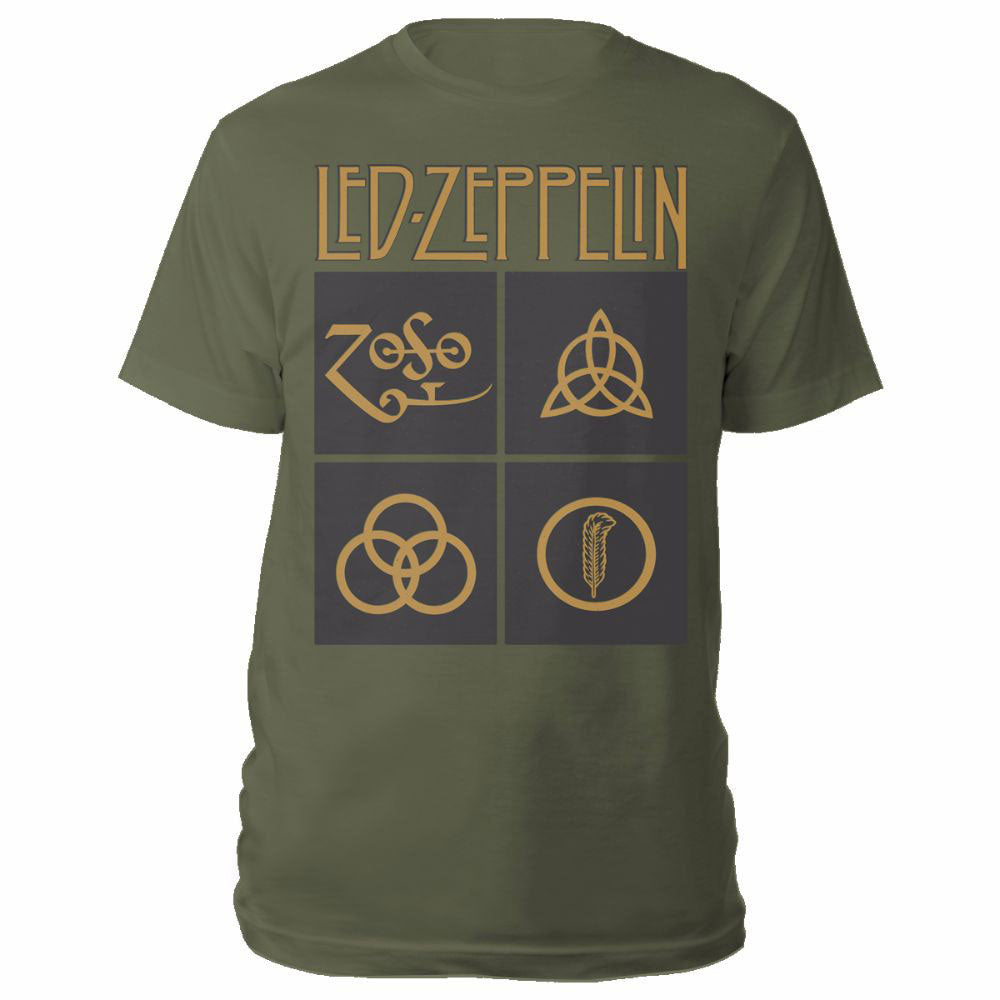 Led Zeppelin Unisex T-Shirt: Gold Symbols in Black Square T-Shirt