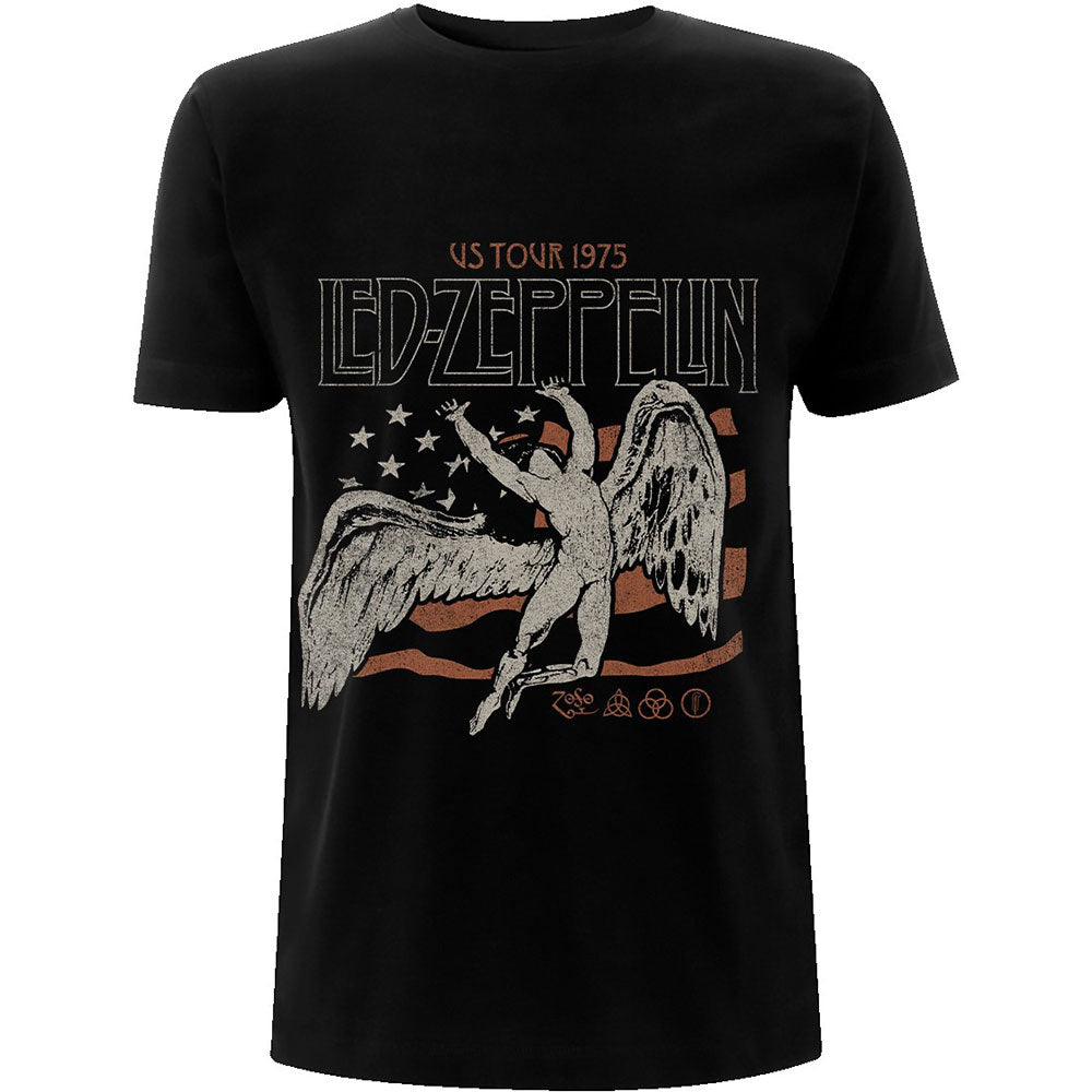 Led Zeppelin Unisex T-Shirt: US 1975 Tour Flag T-Shirt