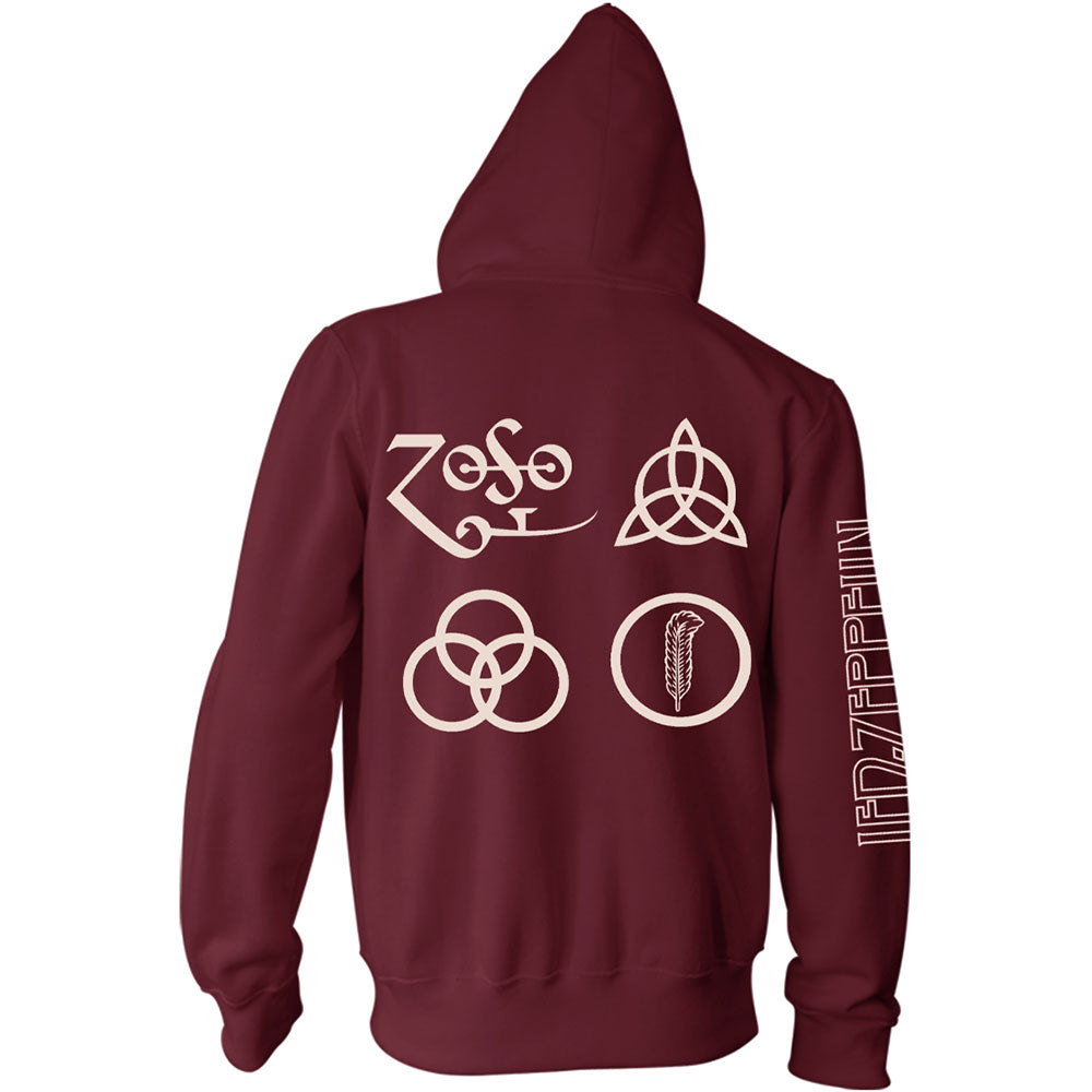 Led Zeppelin Unisex Zipped Hoodie: Symbols (Back Print) Ritshoodie