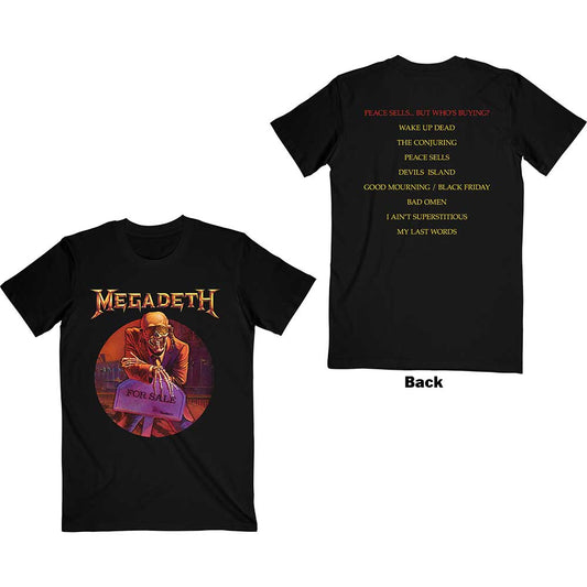 Megadeth Unisex T-Shirt: Peace Sells… Track list (Back Print) T-Shirt