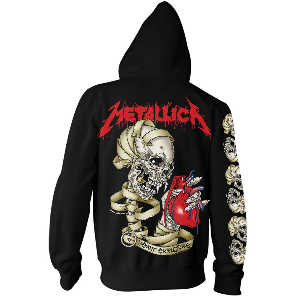 Metallica Unisex Zipped Hoodie: Heart Explosive (Back Print) Ritshoodie