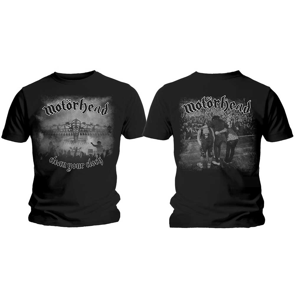 Motorhead Unisex T-Shirt: Clean Your Clock B&W (Back Print) T-Shirt