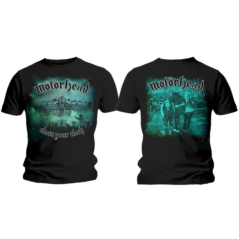 Motorhead Unisex T-Shirt: Clean Your Clock Green (Back Print) T-Shirt