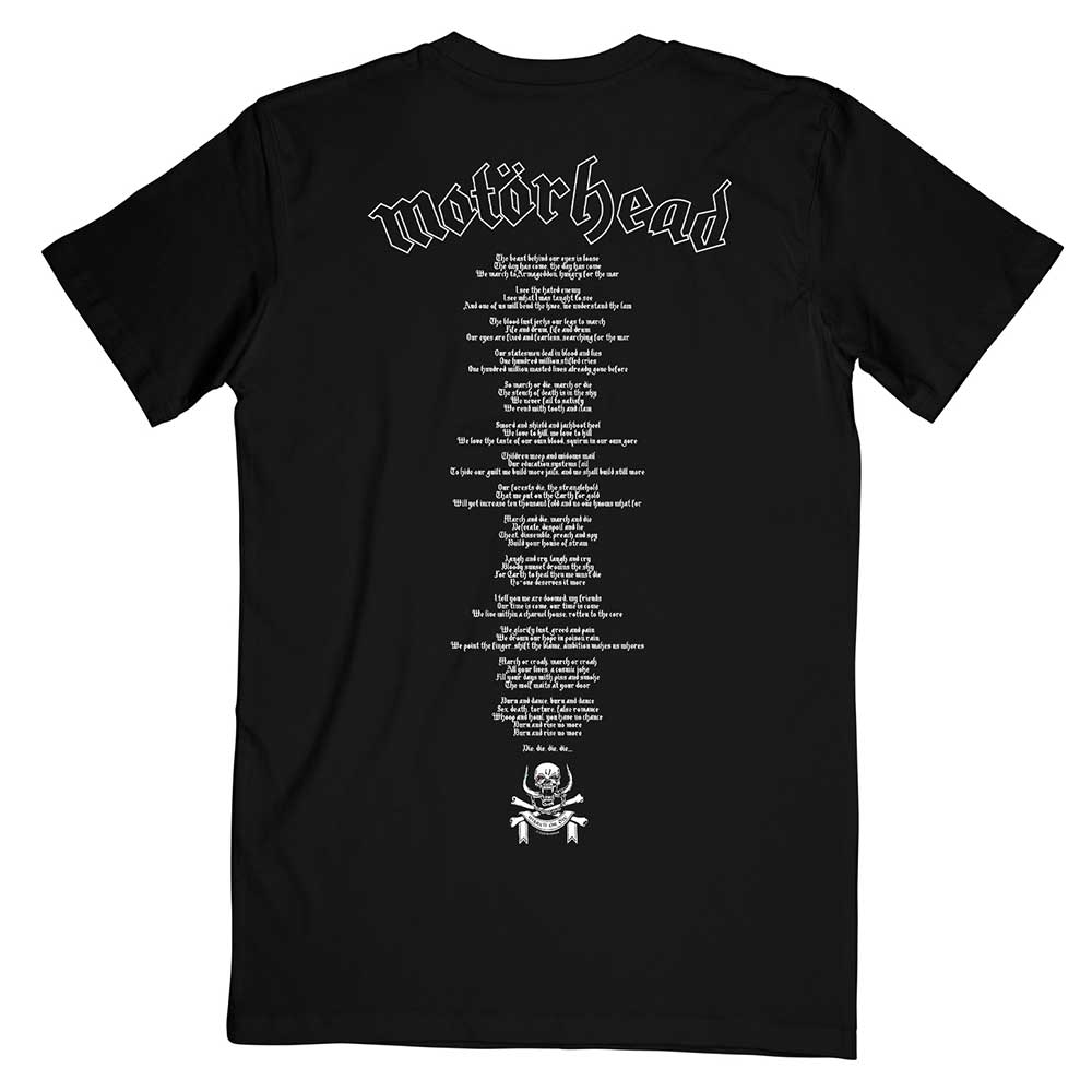 Motorhead Unisex T-Shirt: March or Die Lyrics (Back Print) T-Shirt