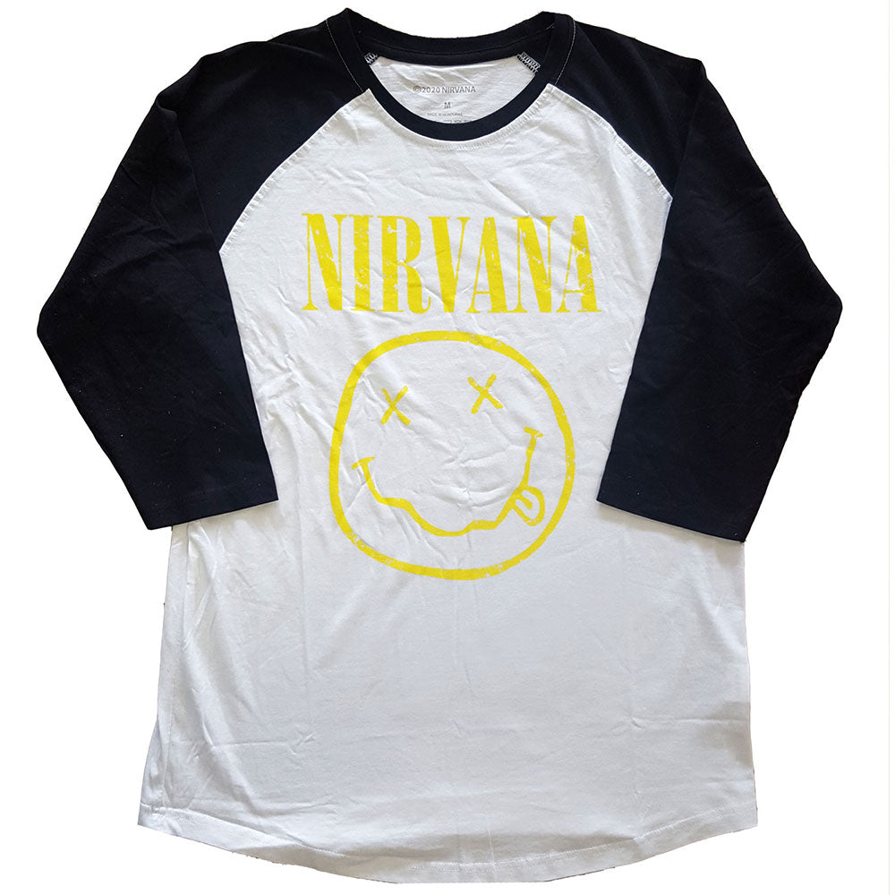 Nirvana Unisex Raglan T-Shirt: Yellow Happy Face Raglan T-Shirt