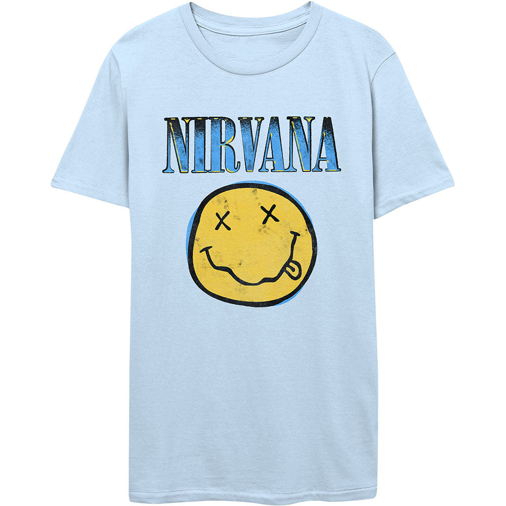 Nirvana Unisex T-Shirt: Xerox Happy Face Blue T-Shirt