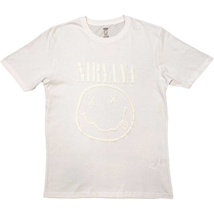 Nirvana Unisex Hi-Build T-Shirt: White Happy Face (White-On-White) Hi-Build T-Shirt