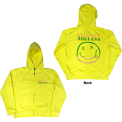 Nirvana Unisex Zipped Hoodie: Sorbet Ray Happy Face (Back Print) Ritshoodie