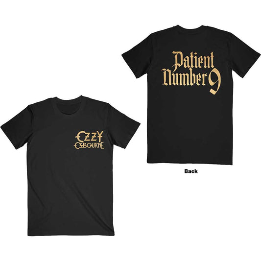 Ozzy Osbourne Unisex T-Shirt: Patient No. 9 Gold Logo (Back Print) T-Shirt