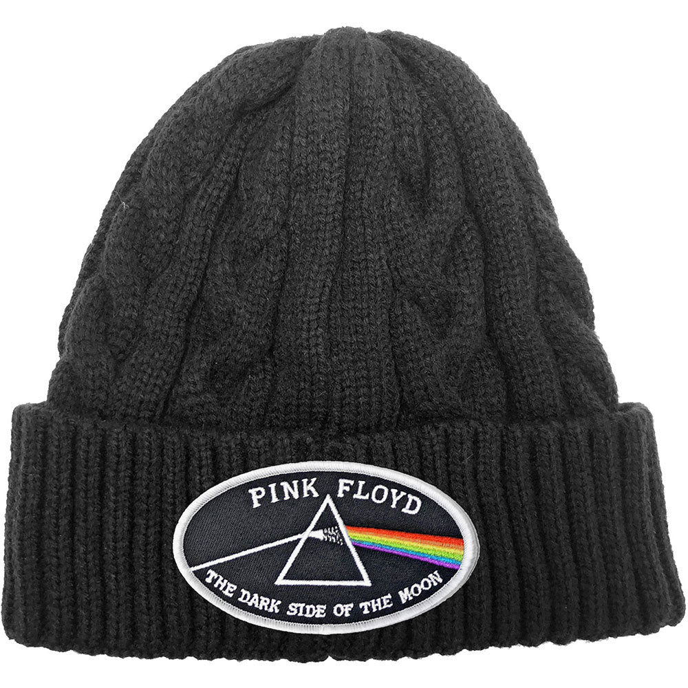 Pink Floyd Unisex Beanie Hat: The Dark Side of the Moon White Border (Cable Knit) Muts