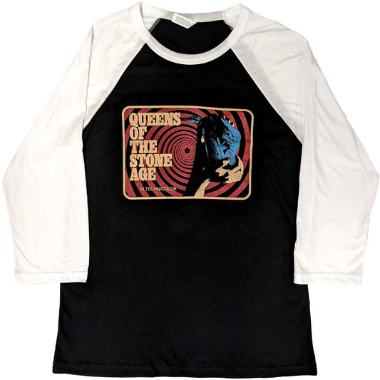 Queens Of The Stone Age Unisex Raglan T-Shirt: In Technicolour (Ex-Tour) Raglan T-Shirt