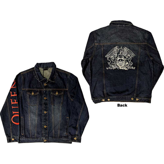 Queen Unisex Denim Jacket: White Crest (Back Print) Spijkerjas