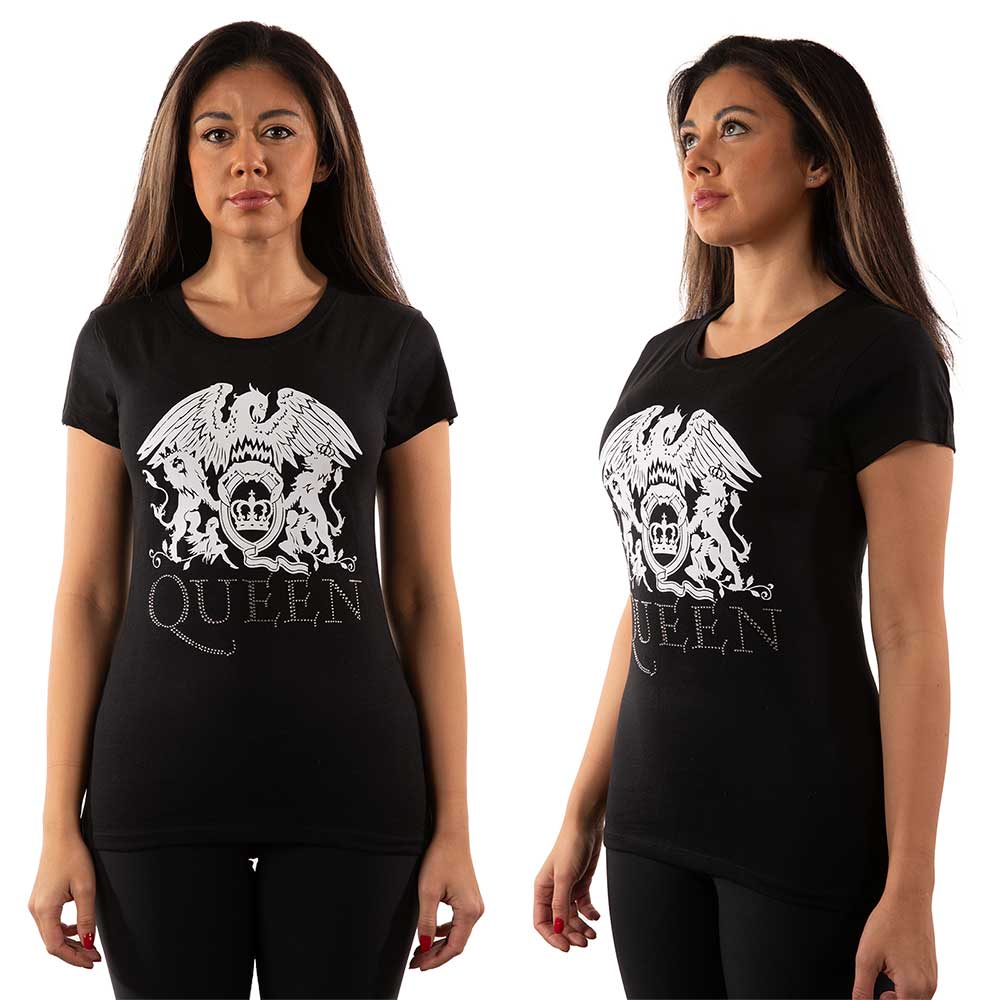 Queen Ladies Embellished T-Shirt: Logo (Diamante) Embellished T-Shirt