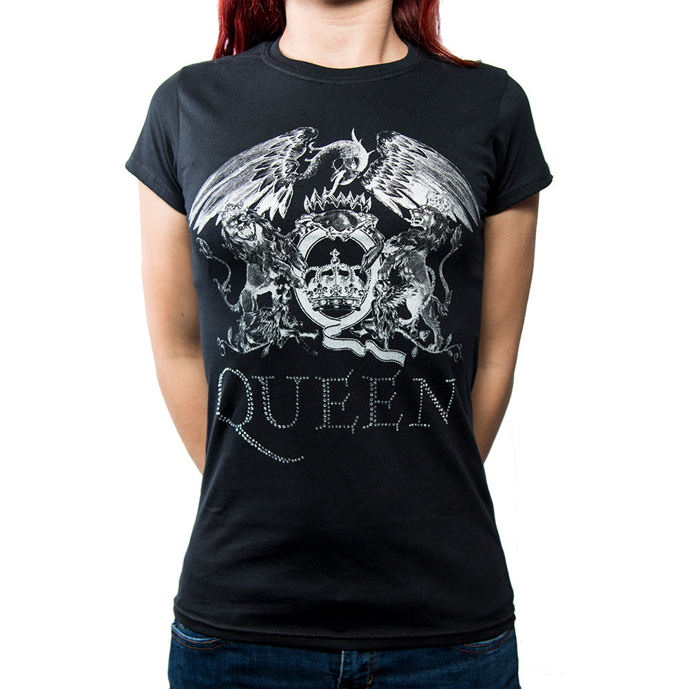 Queen Ladies Embellished T-Shirt: Logo (Diamante) Embellished T-Shirt