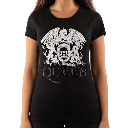 Queen Ladies Embellished T-Shirt: Logo (Diamante) Embellished T-Shirt