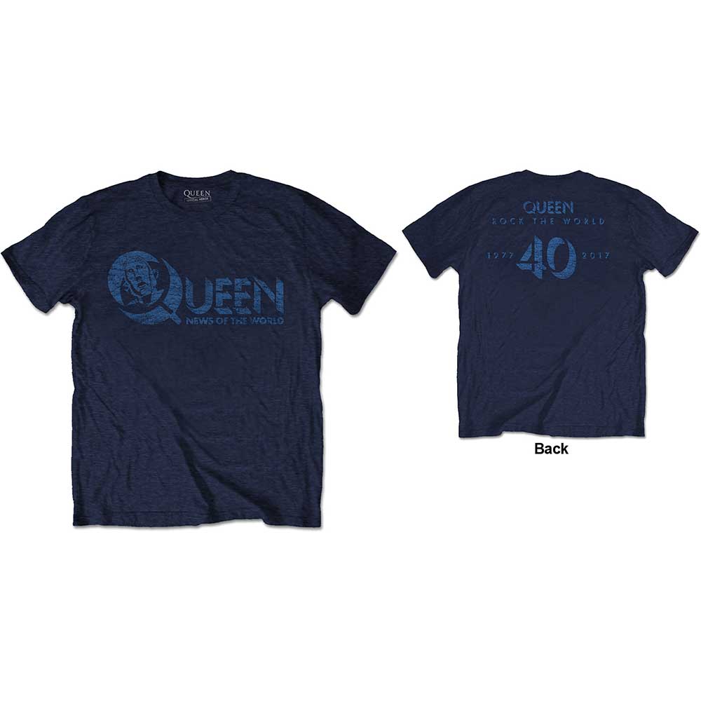 Queen Unisex T-Shirt: News of the World 40th Vintage Logo (Back Print) T-Shirt