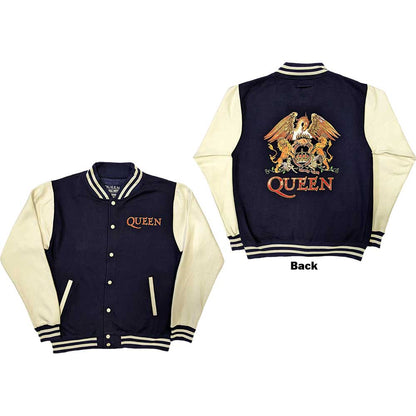 Queen Unisex Varsity Jacket: White Crest (Back Print) Varsity-jas
