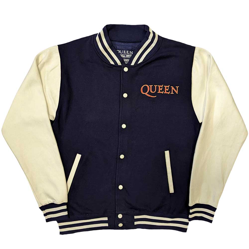 Queen Unisex Varsity Jacket: White Crest (Back Print) Varsity-jas