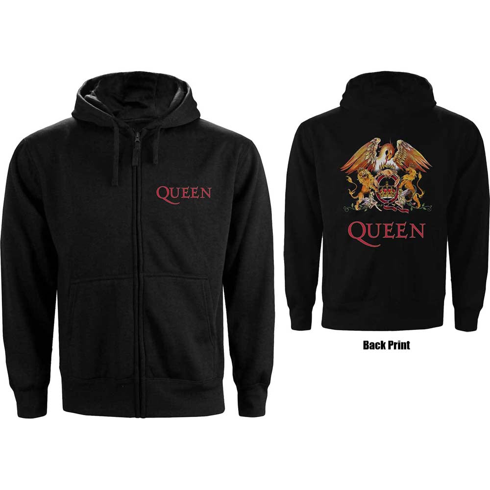 Queen Unisex Zipped Hoodie: Classic Crest (Back Print) Ritshoodie