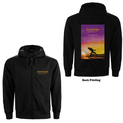 Queen Unisex Zipped Hoodie: Bohemian Rhapsody Movie Poster (Back Print) Ritshoodie