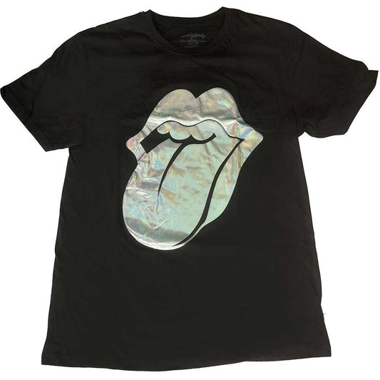 The Rolling Stones Ladies Embellished T-Shirt: Foil Tongue (Hologram Foil) Embellished T-Shirt