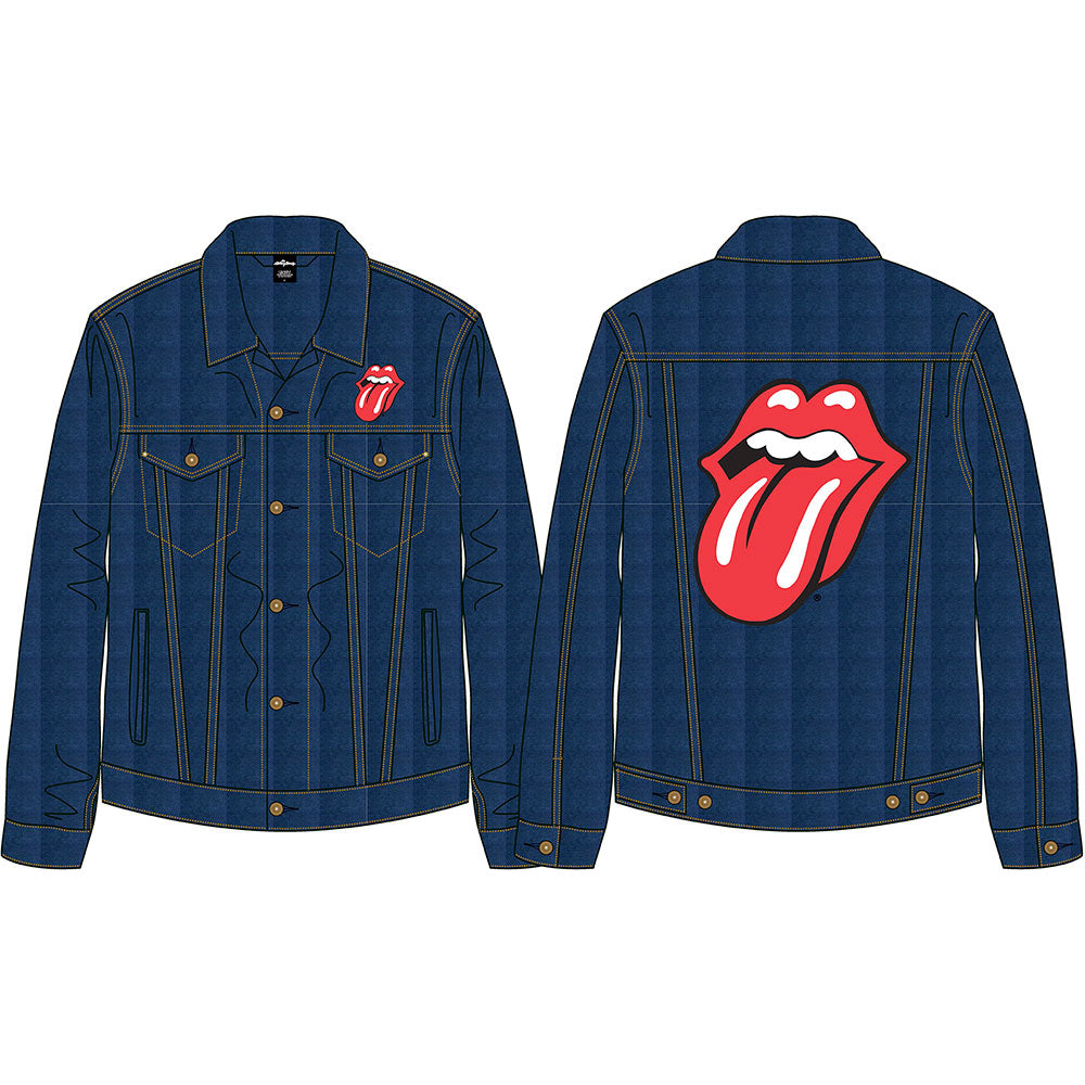 The Rolling Stones Unisex Denim Jacket: Classic Tongue (Back Print) Spijkerjas