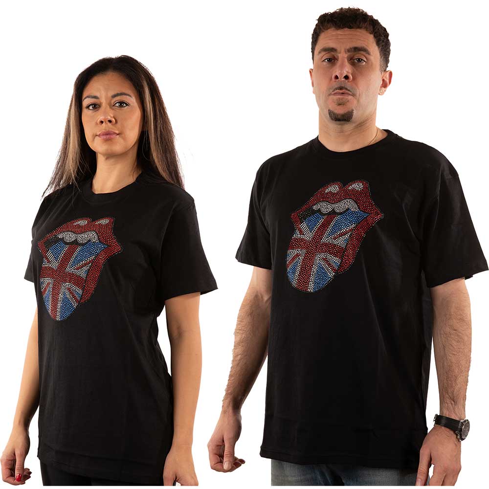 The Rolling Stones Unisex Embellished T-Shirt: Classic UK (Diamante) Embellished T-Shirt