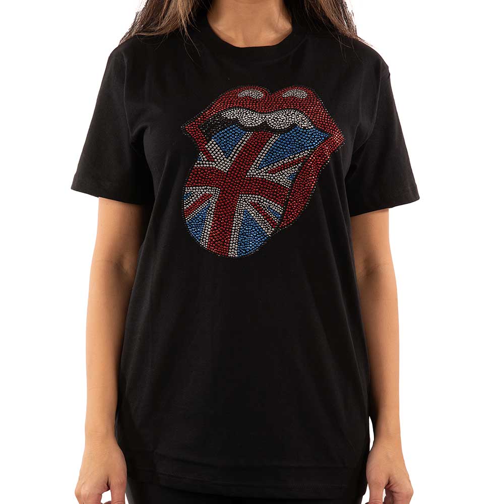 The Rolling Stones Unisex Embellished T-Shirt: Classic UK (Diamante) Embellished T-Shirt