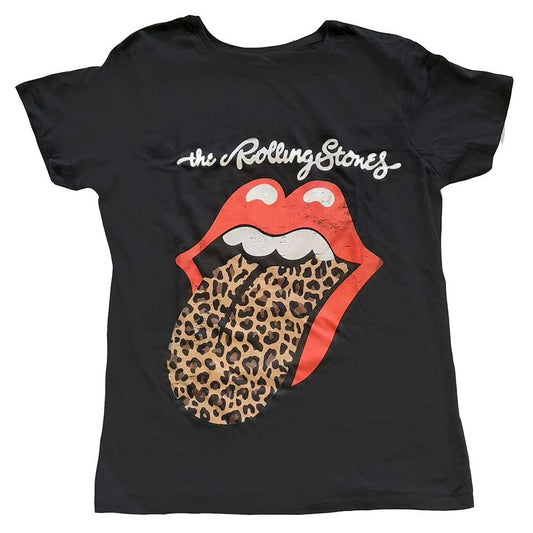 The Rolling Stones Ladies T-Shirt: Leopard Print Tongue T-Shirt