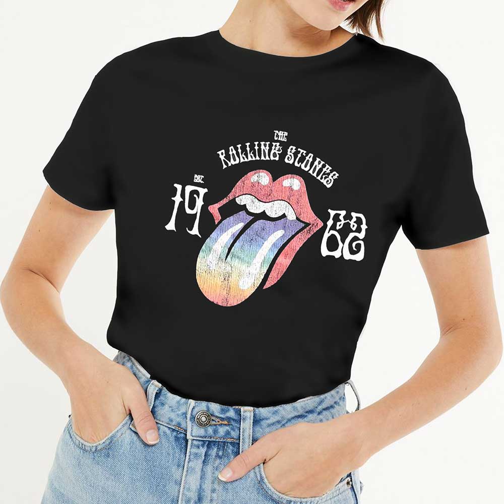 The Rolling Stones Ladies Hi-Build T-Shirt: Sixty Rainbow Tongue '62 Hi-Build T-Shirt