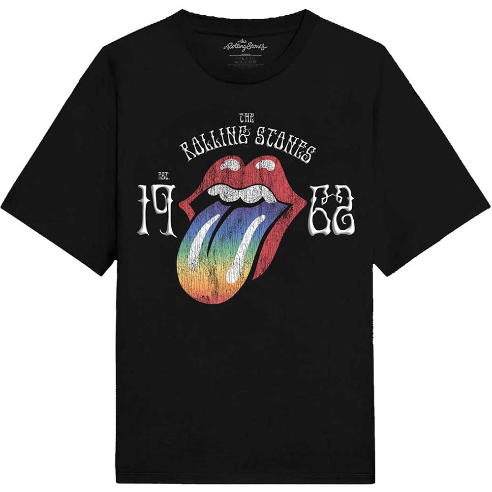 The Rolling Stones Unisex Hi-Build T-Shirt: Sixty Rainbow Tongue '62 Hi-Build T-Shirt