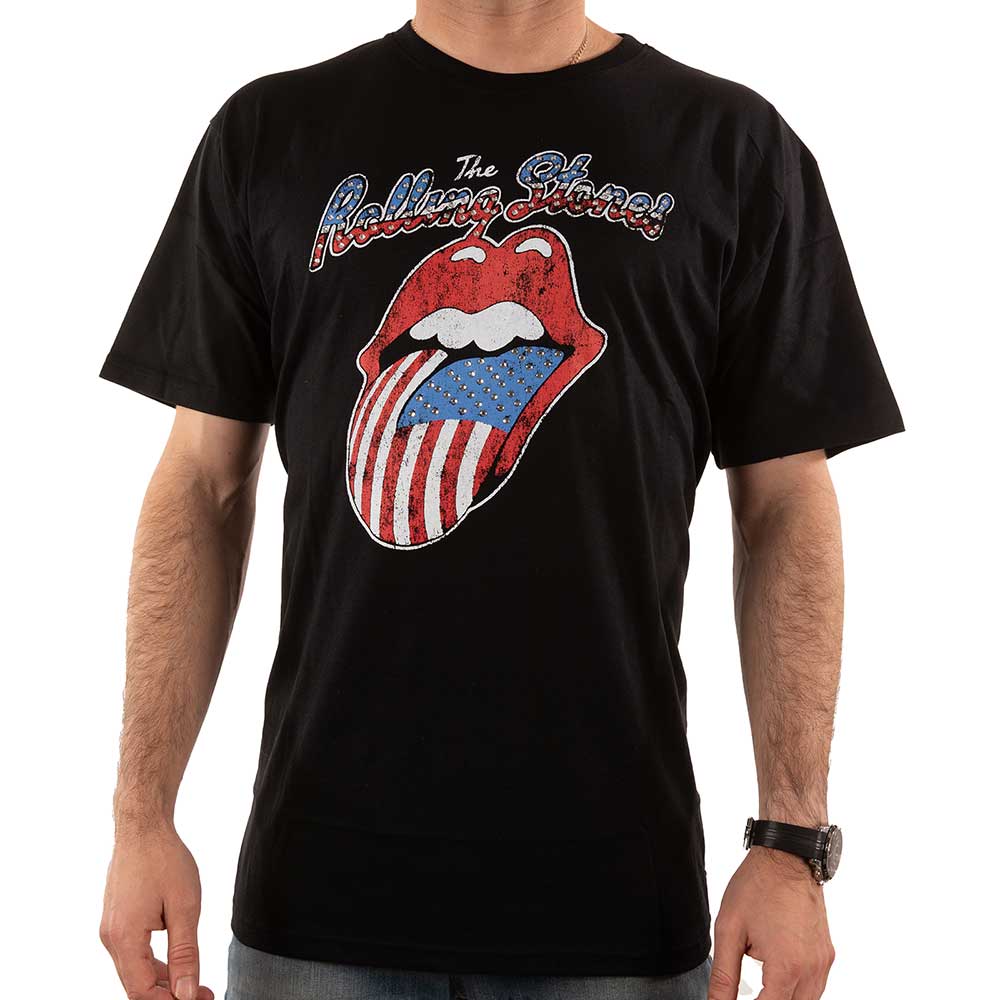 The Rolling Stones Unisex Embellished T-Shirt: USA Tongue (Diamante) Embellished T-Shirt