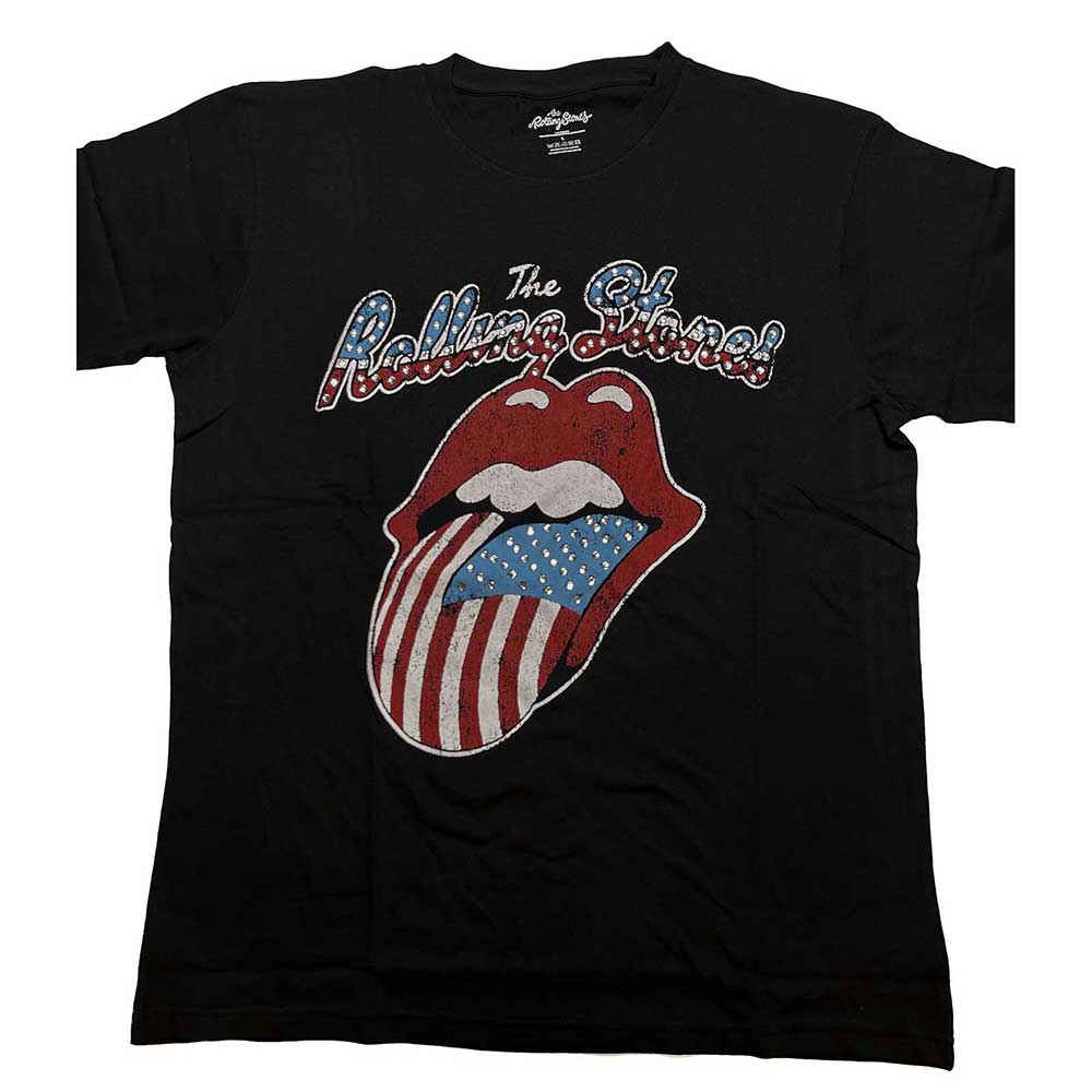 The Rolling Stones Unisex Embellished T-Shirt: USA Tongue (Diamante) Embellished T-Shirt