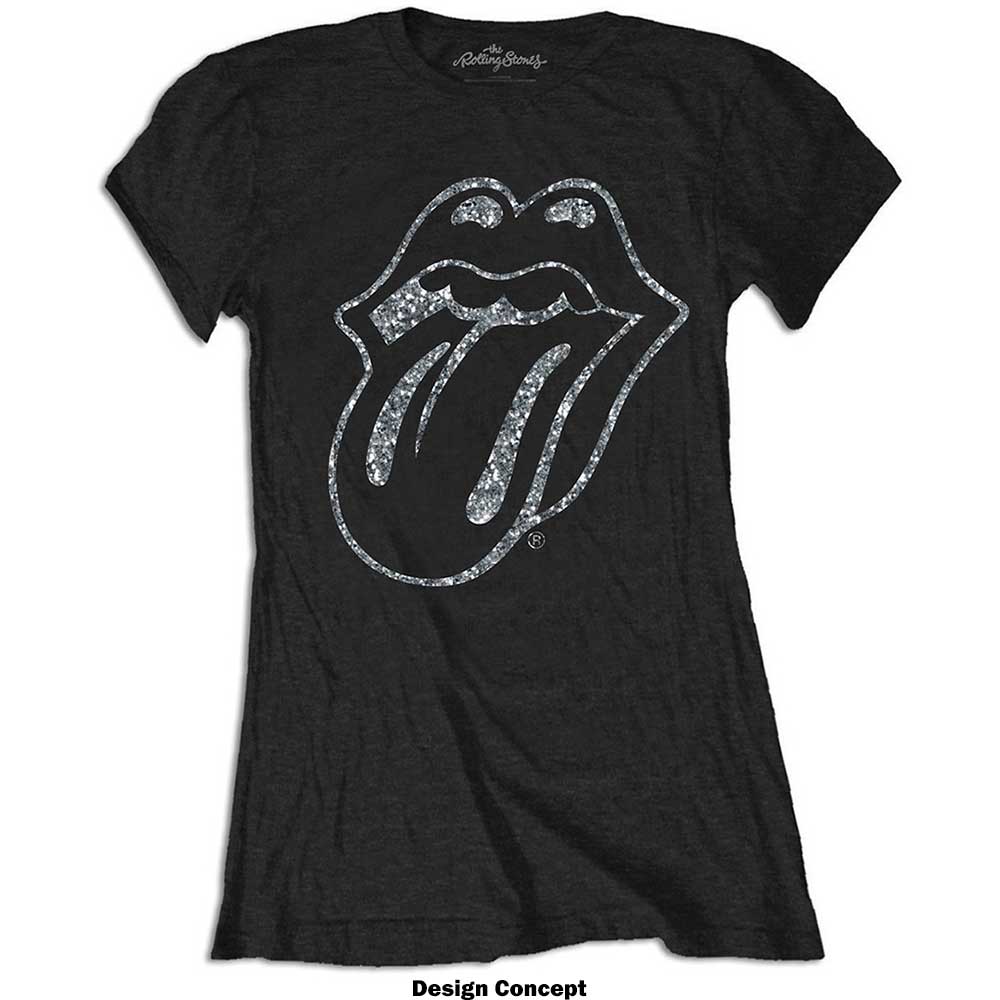 The Rolling Stones Ladies Embellished T-Shirt: Tongue (Diamante) Embellished T-Shirt