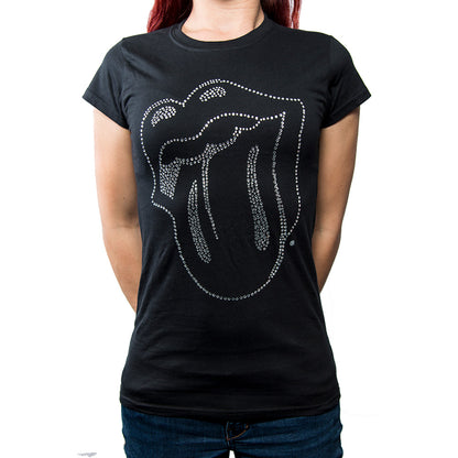 The Rolling Stones Ladies Embellished T-Shirt: Tongue (Diamante) Embellished T-Shirt