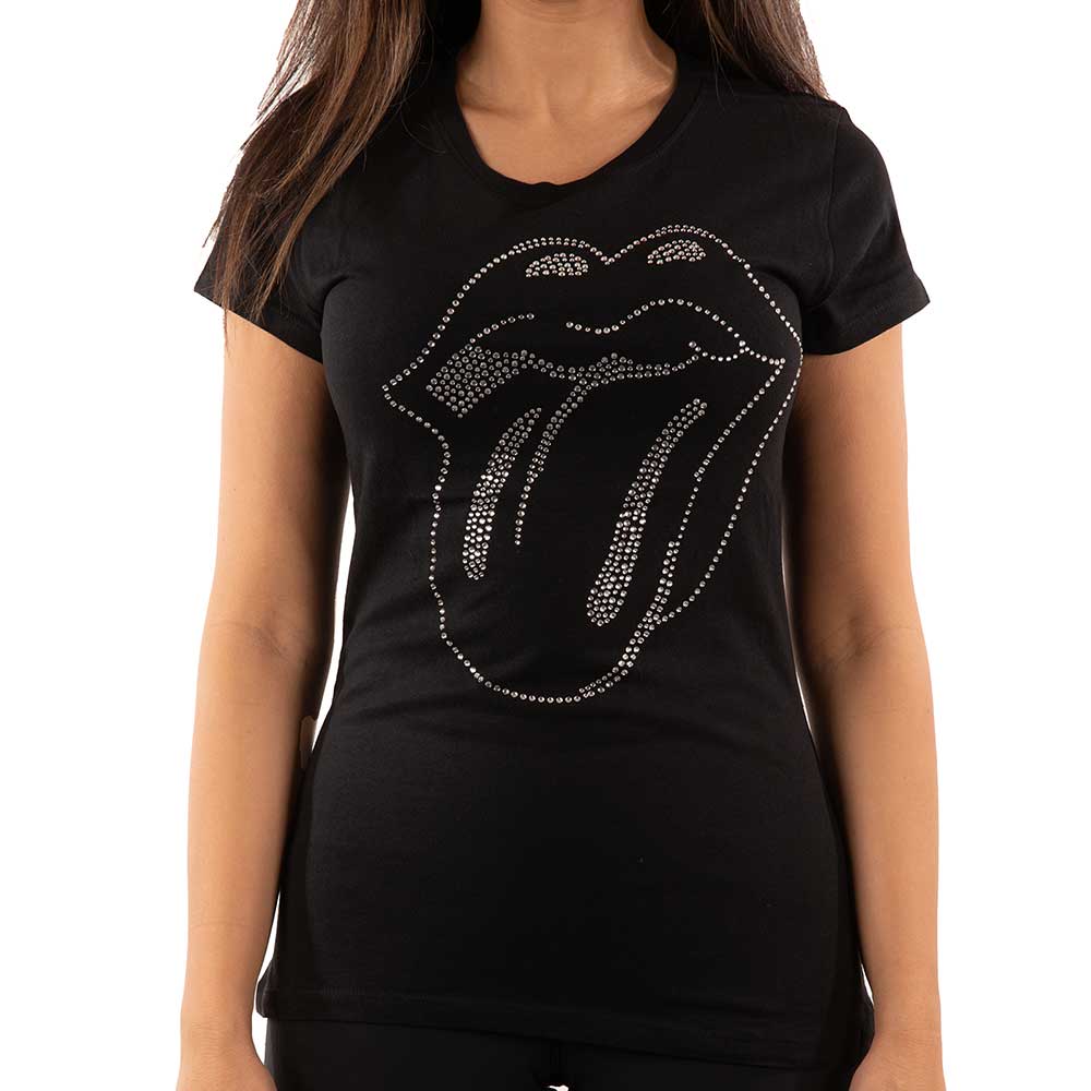 The Rolling Stones Ladies Embellished T-Shirt: Tongue (Diamante) Embellished T-Shirt