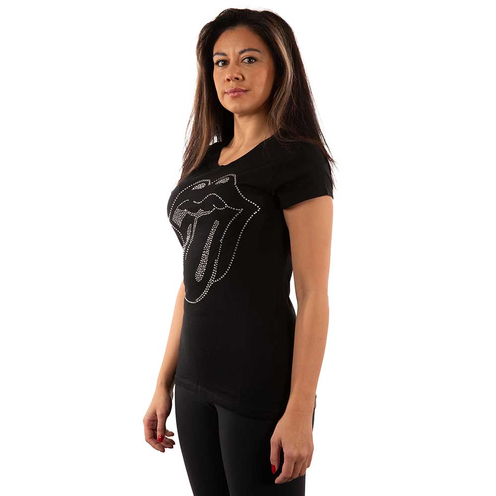 The Rolling Stones Ladies Embellished T-Shirt: Tongue (Diamante) Embellished T-Shirt