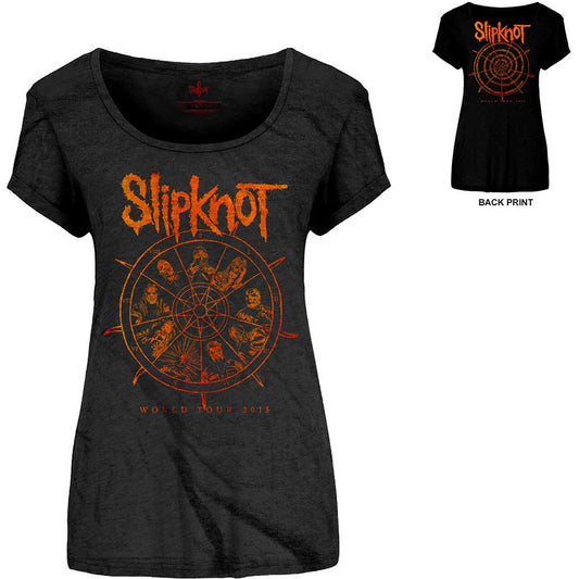 Slipknot Ladies Scoop Neck T-Shirt: The Wheel (Back Print) Scoop Neck T-Shirt