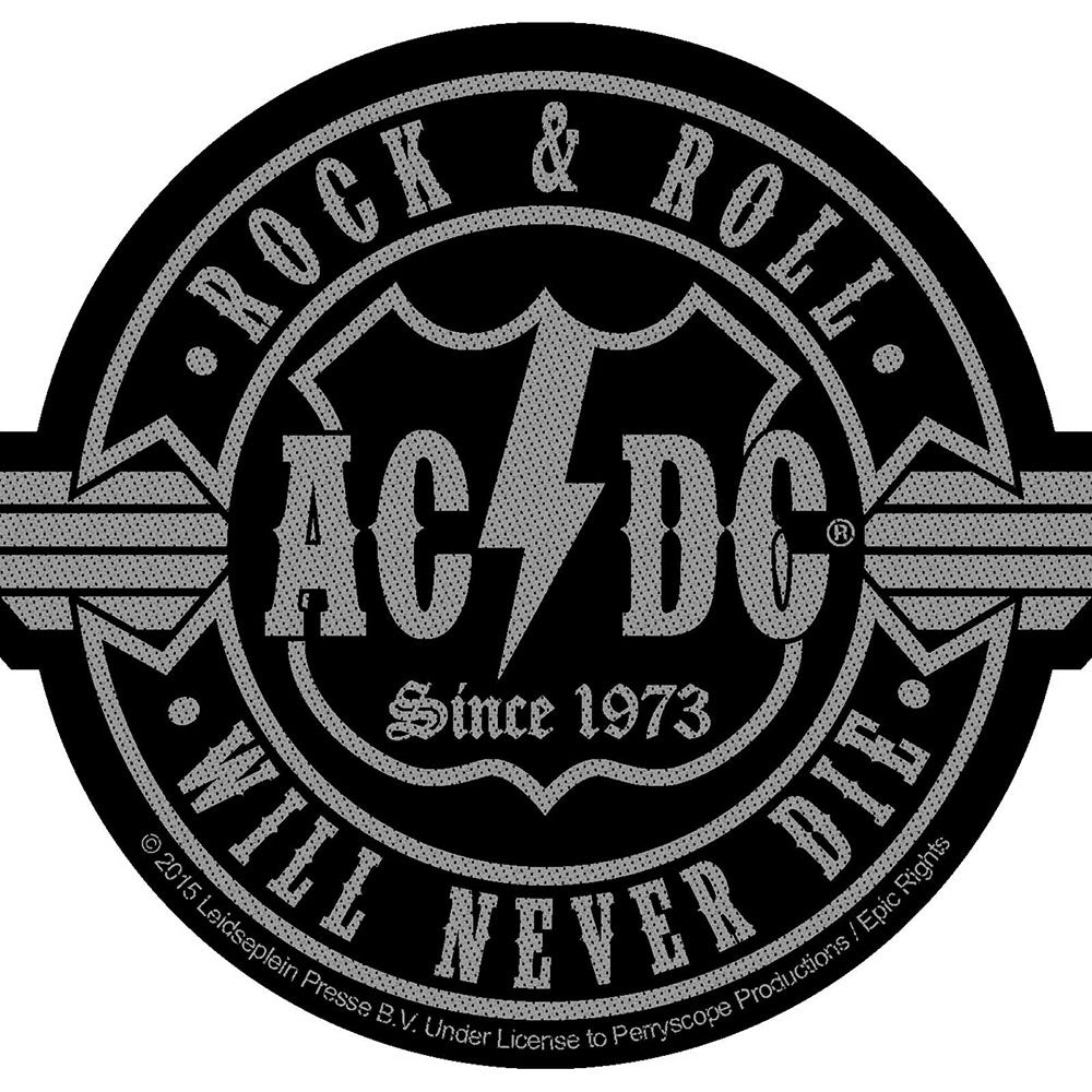 AC/DC Standard Patch: Rock N Roll Will Never Die Cut-Out (Loose) Standaard patch