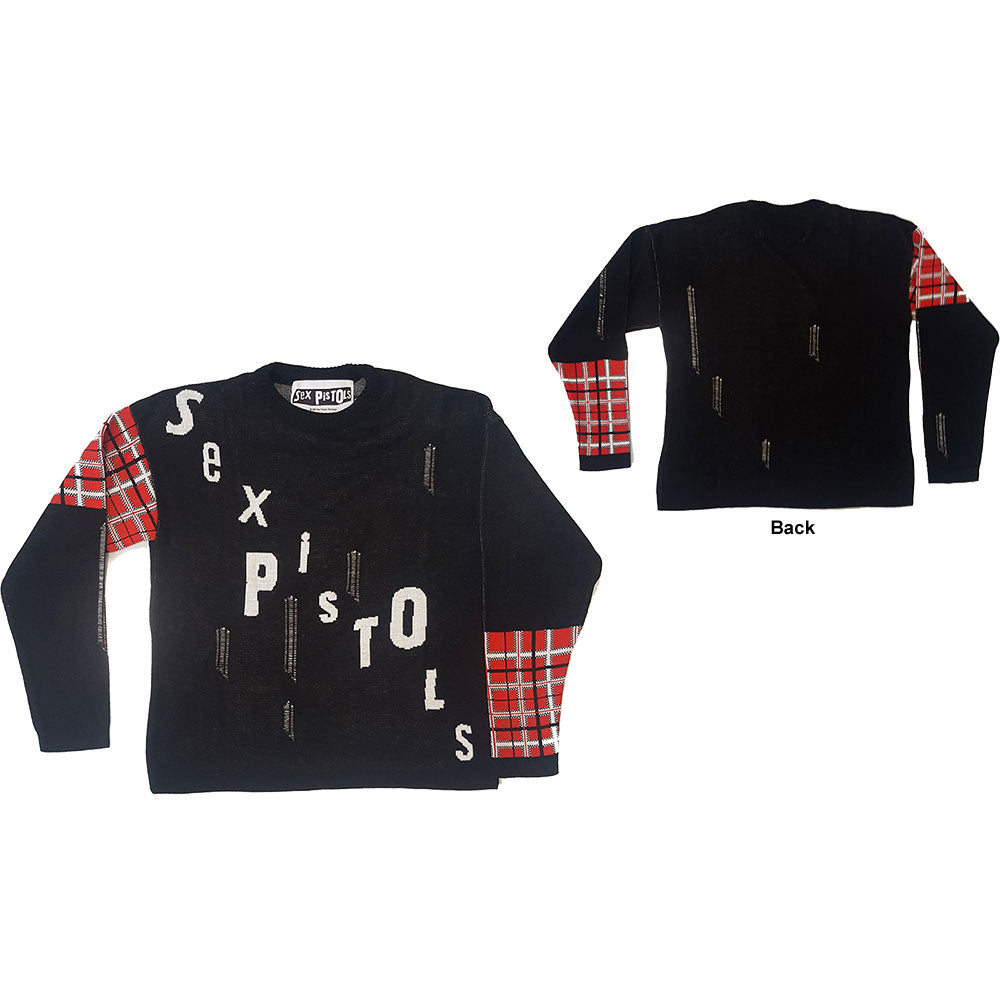 The Sex Pistols Unisex Jumper: Distressed Tartan Logo (Back Detail) Jumper