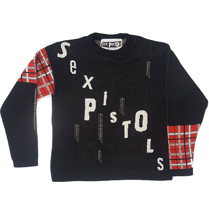 The Sex Pistols Unisex Jumper: Distressed Tartan Logo (Back Detail) Jumper