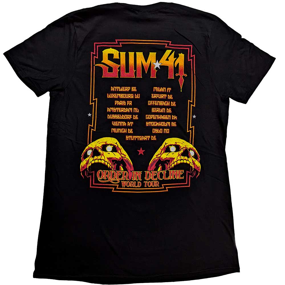 Sum 41 Unisex T-Shirt: Order In Decline Tour 2020 Candle Skull (Back Print) (Ex-Tour) T-Shirt