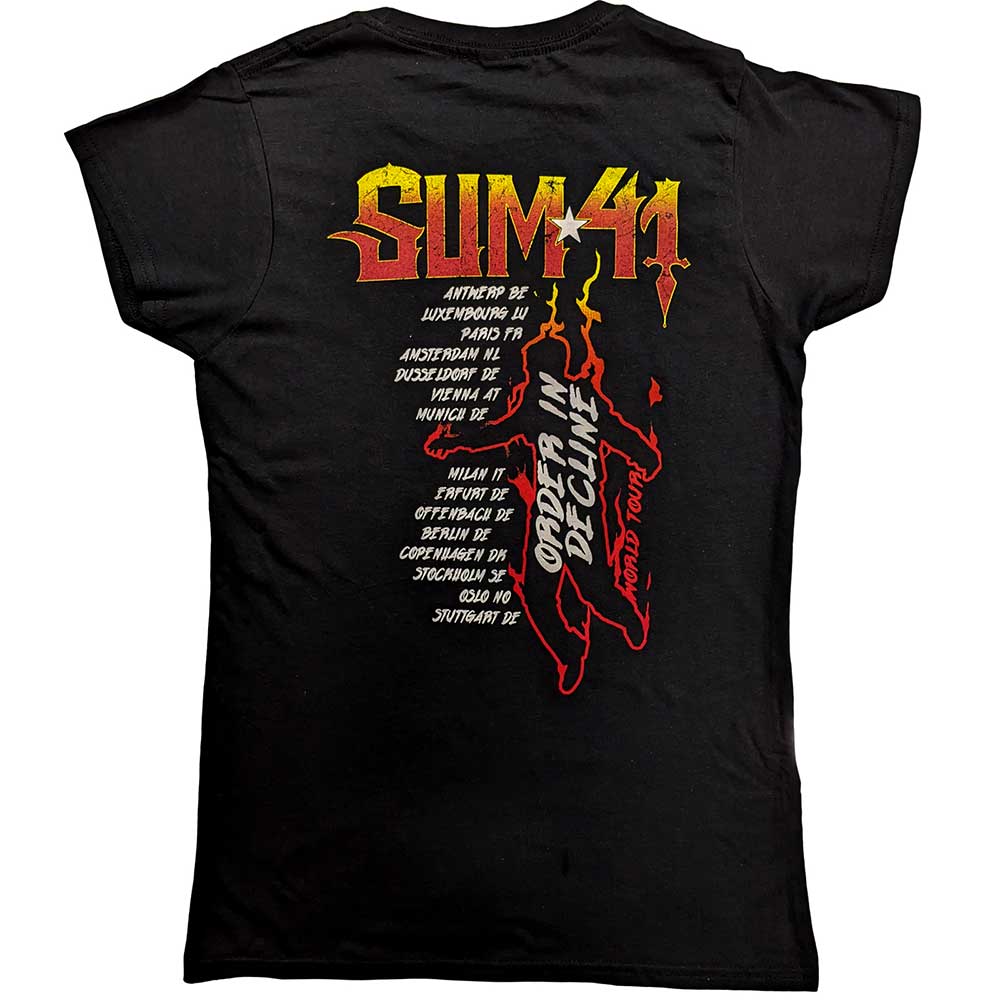 Sum 41 Ladies T-Shirt: Order In Decline Tour 2020 Band Photo (Back Print) (Ex-Tour) T-Shirt