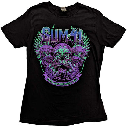 Sum 41 Unisex T-Shirt: Order In Decline Tour 2020 Purple Skull (Back Print) (Ex-Tour) T-Shirt